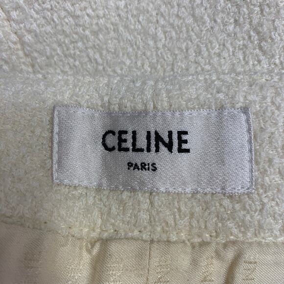 CELINE Size 8 Cream Wool Blend Boucle Two Pockets Snaps Mini Skirt - Picture 5 of 7